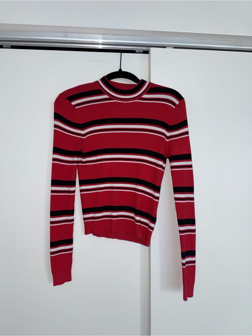 H&M Red Striped Ribbed Turtleneck Sweater